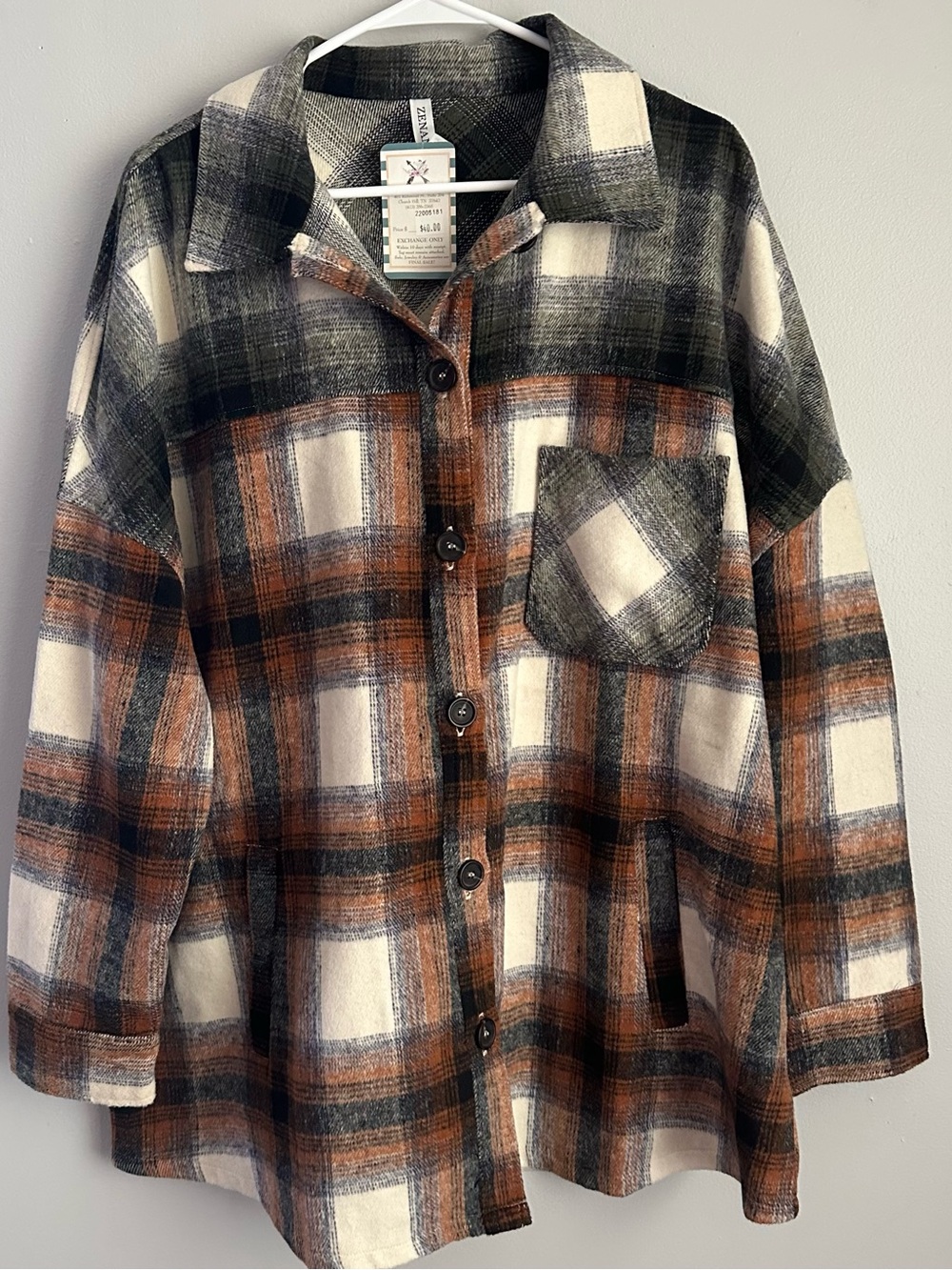 Women's 1x fall Plaid Button Down plaid Jacket / shacket Zenana oversized 1xl